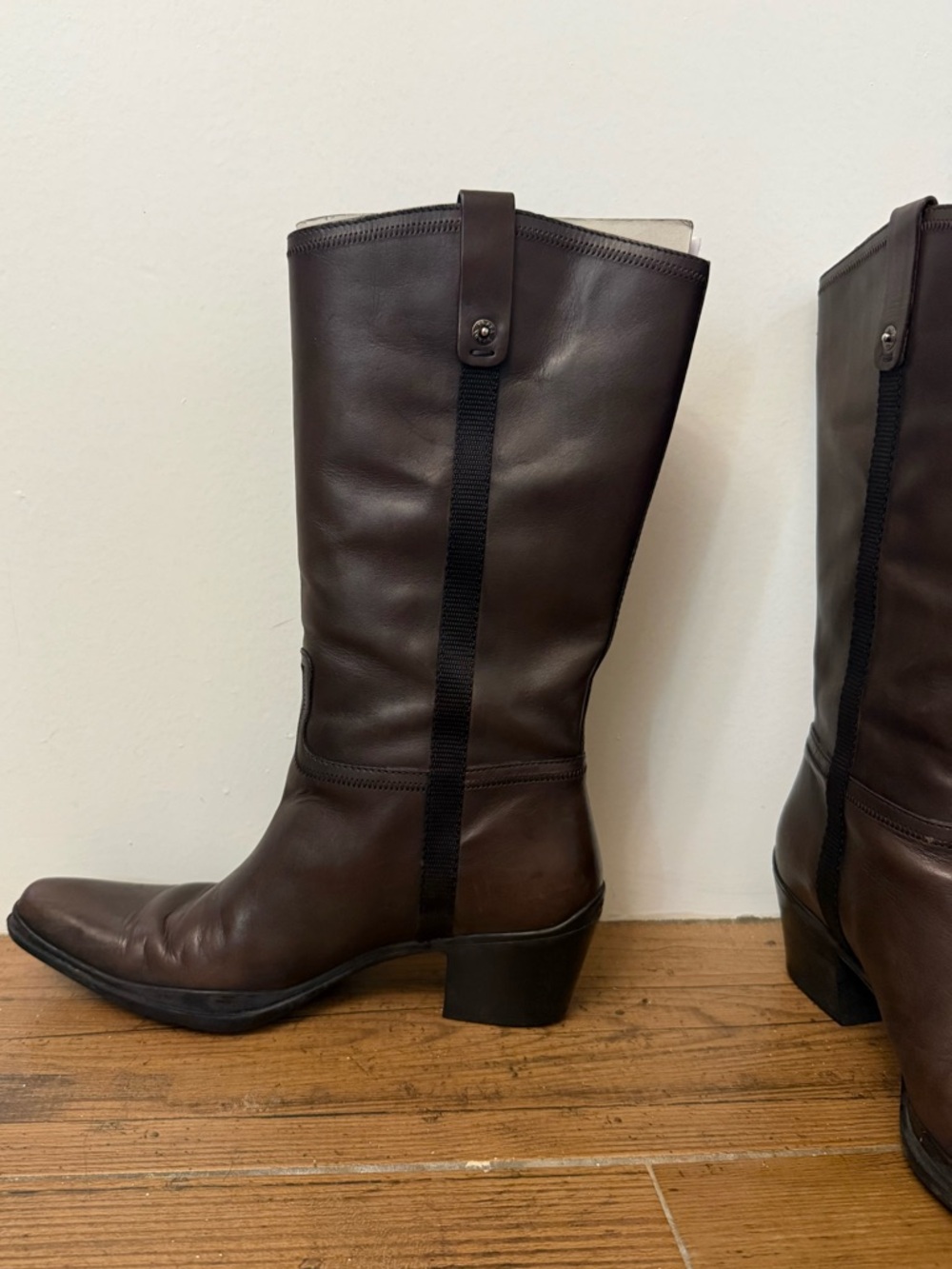 AUTHENTIC Prada Dark Brown Leather Mid-Calf Heel Boots with Box & COA Size 38 - Picture 3 of 10